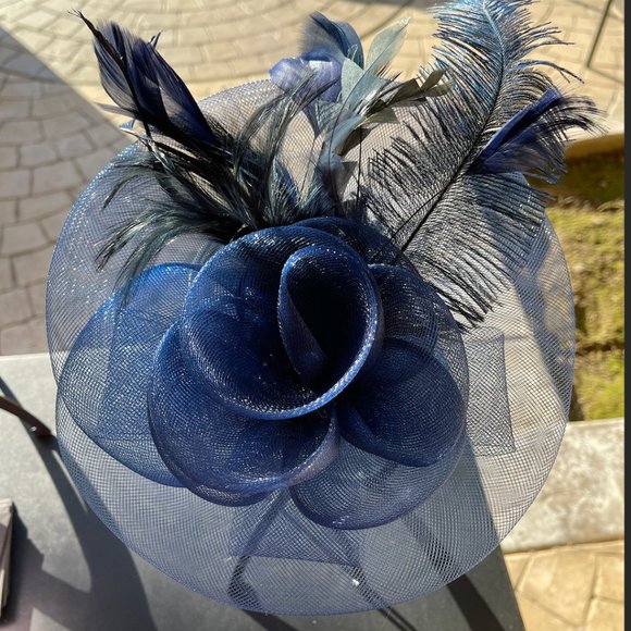 H19- Vintage Navy Blue Beret with hair clip and headband - Picture 4 of 7